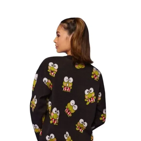 Hello Kitty & Friends by Forever 21 Knit Sweater Keroppi Print Black Green Sz L - Picture 6 of 14